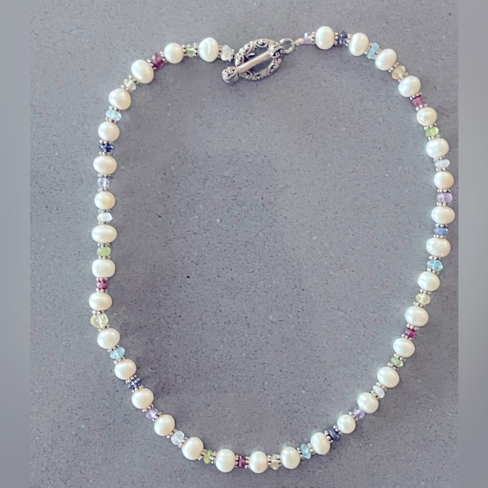 Freshwater Pearl and Multicolored Gemstone Necklace